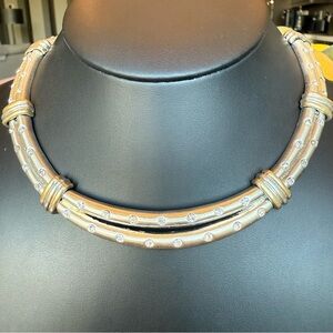 Designer Silver Tone Gold Tone Collar Necklace - Missing Stones AS IS
